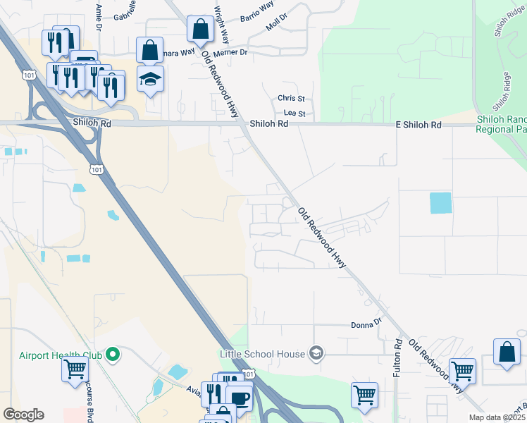 map of restaurants, bars, coffee shops, grocery stores, and more near 5765 Lois Avenue in Santa Rosa