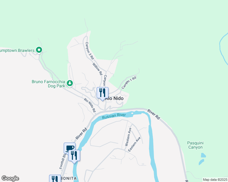 map of restaurants, bars, coffee shops, grocery stores, and more near in Guerneville
