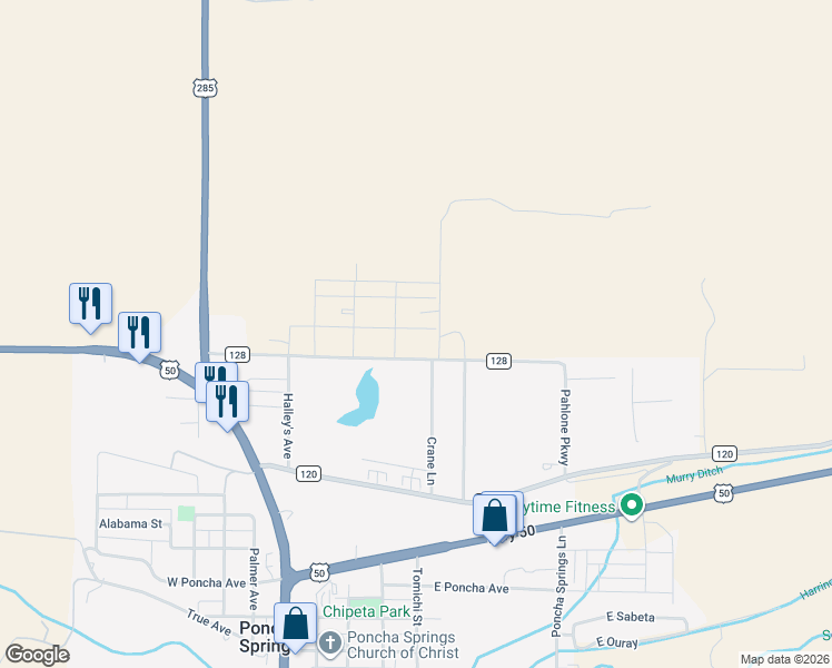 map of restaurants, bars, coffee shops, grocery stores, and more near 10480 County Road 128 in Salida