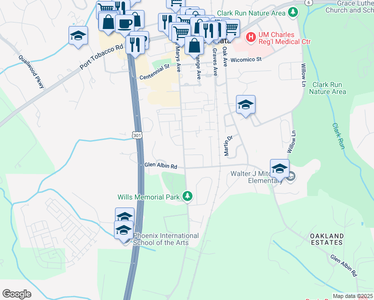 map of restaurants, bars, coffee shops, grocery stores, and more near 402 Saint Marys Avenue in La Plata