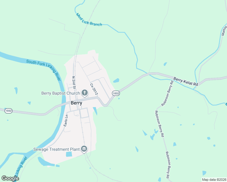 map of restaurants, bars, coffee shops, grocery stores, and more near 109 Mockingbird Lane in Berry