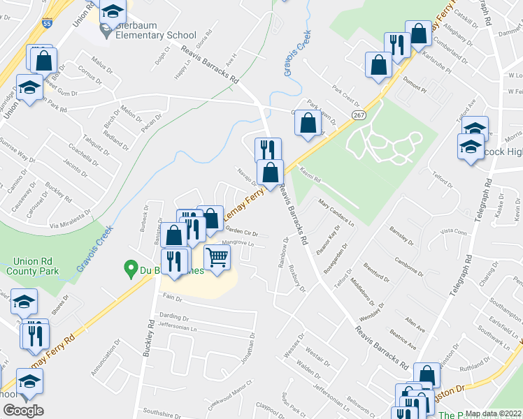map of restaurants, bars, coffee shops, grocery stores, and more near 2312 Lemay Ferry Road in St. Louis