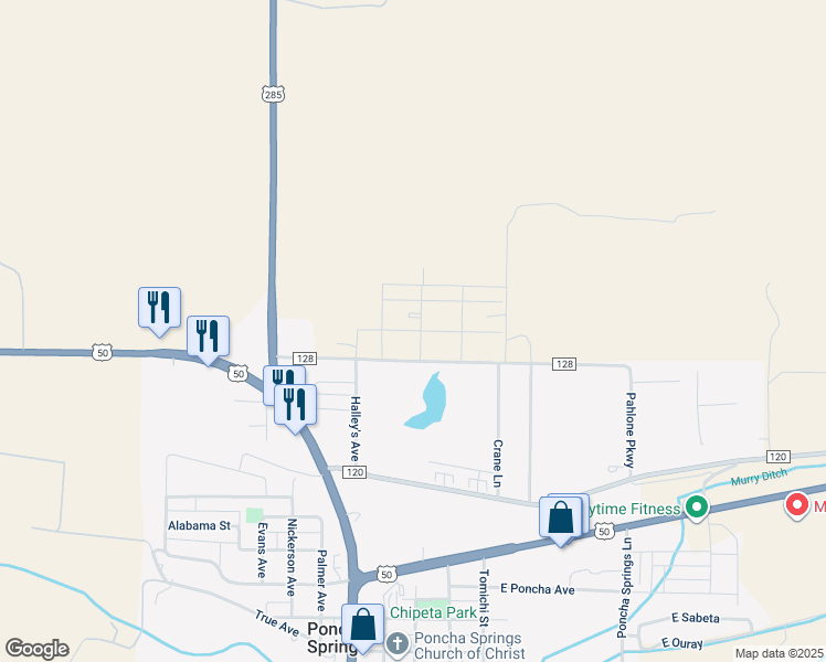 map of restaurants, bars, coffee shops, grocery stores, and more near 10810 County Road 128 in Salida