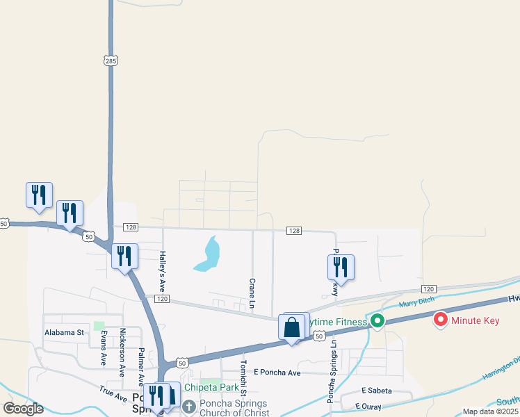 map of restaurants, bars, coffee shops, grocery stores, and more near 10480 County Road 128 in Salida
