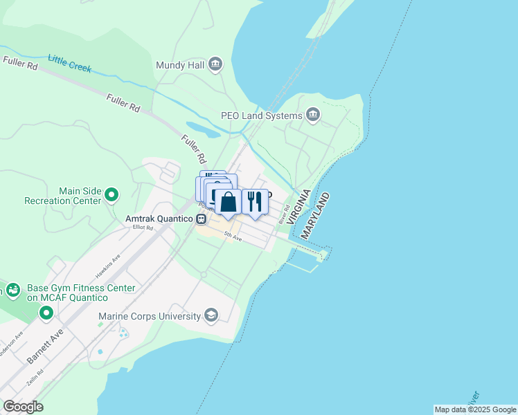 map of restaurants, bars, coffee shops, grocery stores, and more near 273 4th Avenue in Quantico