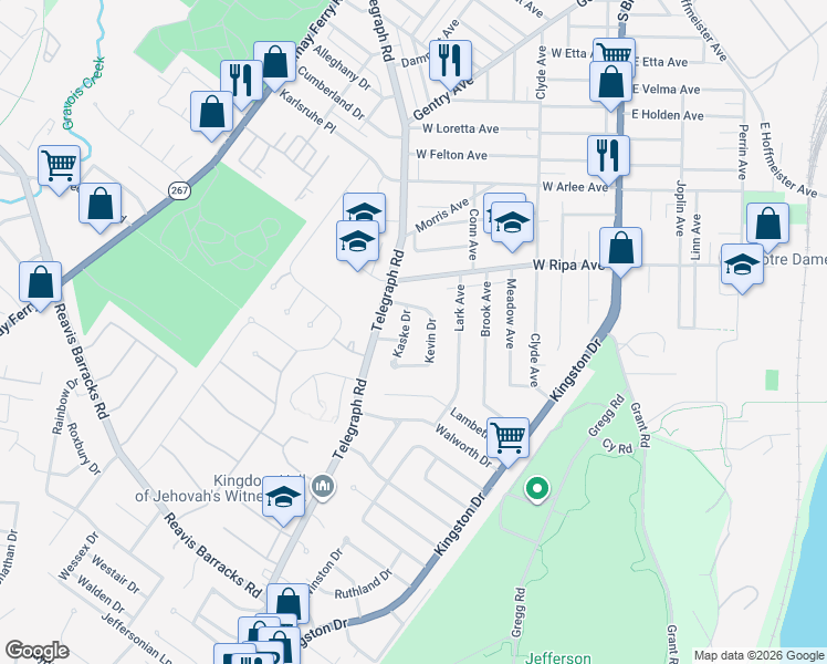 map of restaurants, bars, coffee shops, grocery stores, and more near 506 Chapel Drive in St. Louis