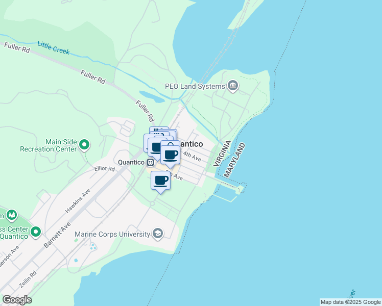 map of restaurants, bars, coffee shops, grocery stores, and more near 281 4th Avenue in Quantico