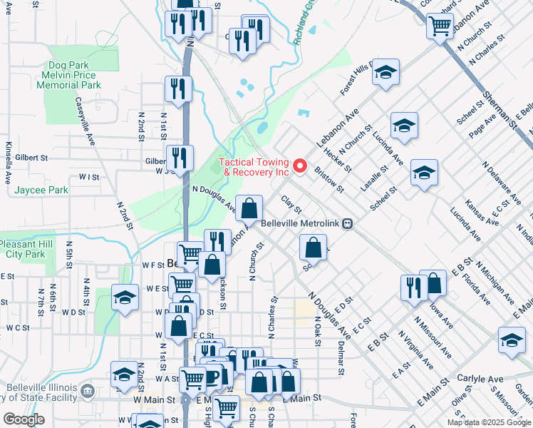 map of restaurants, bars, coffee shops, grocery stores, and more near 410 Lebanon Avenue in Belleville