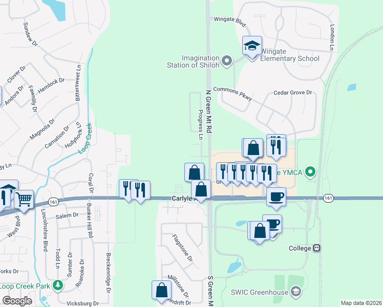 map of restaurants, bars, coffee shops, grocery stores, and more near 1627 Progress Lane in Belleville