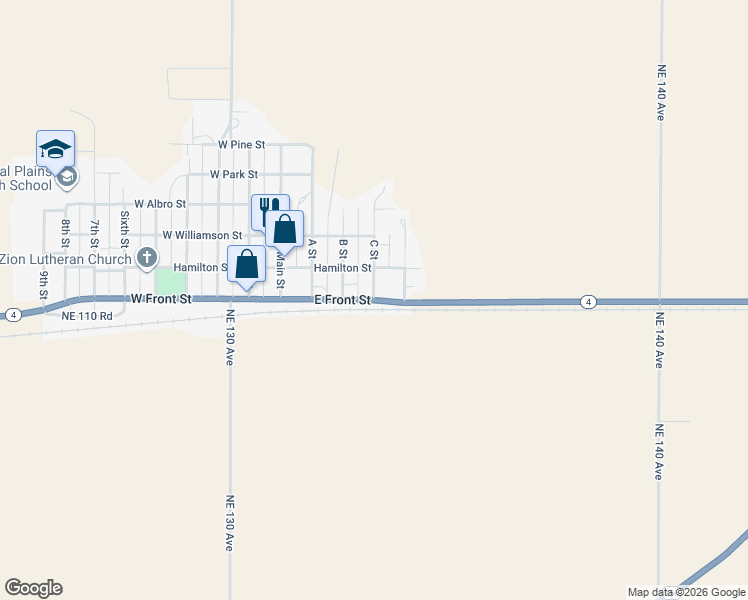 map of restaurants, bars, coffee shops, grocery stores, and more near 100 C Street in Claflin
