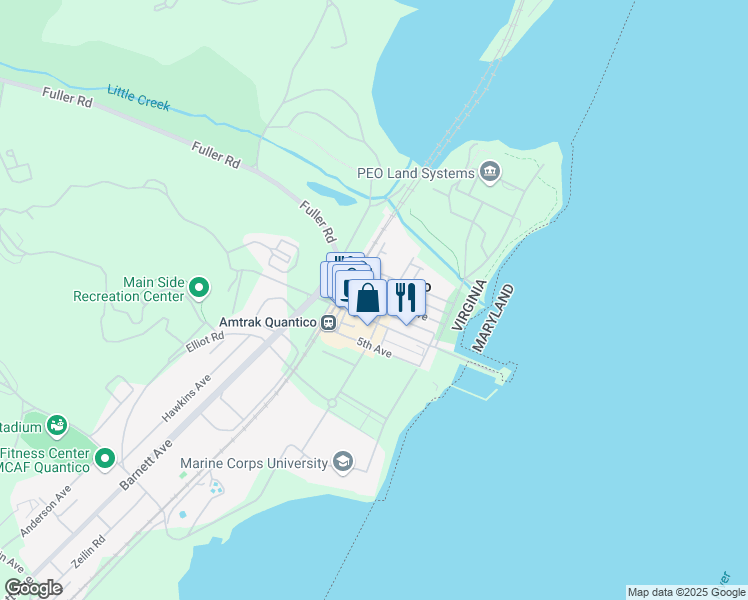 map of restaurants, bars, coffee shops, grocery stores, and more near 304 4th Avenue in Quantico