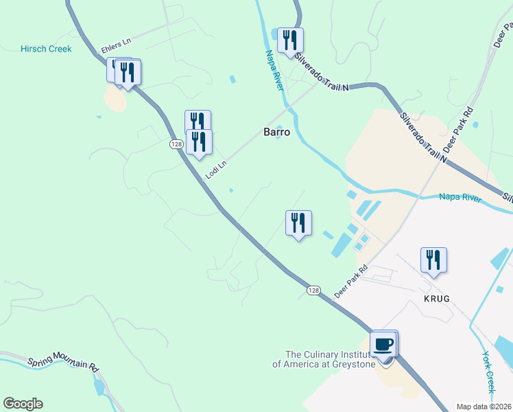 map of restaurants, bars, coffee shops, grocery stores, and more near 1181 York Lane in St. Helena