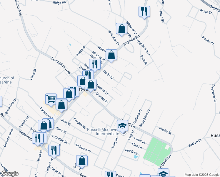 map of restaurants, bars, coffee shops, grocery stores, and more near 906 Mary Sue Drive in Flatwoods