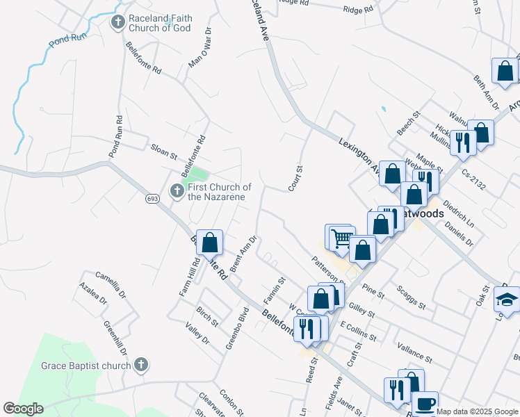 map of restaurants, bars, coffee shops, grocery stores, and more near 2170 Brent Ann Dr in Flatwoods