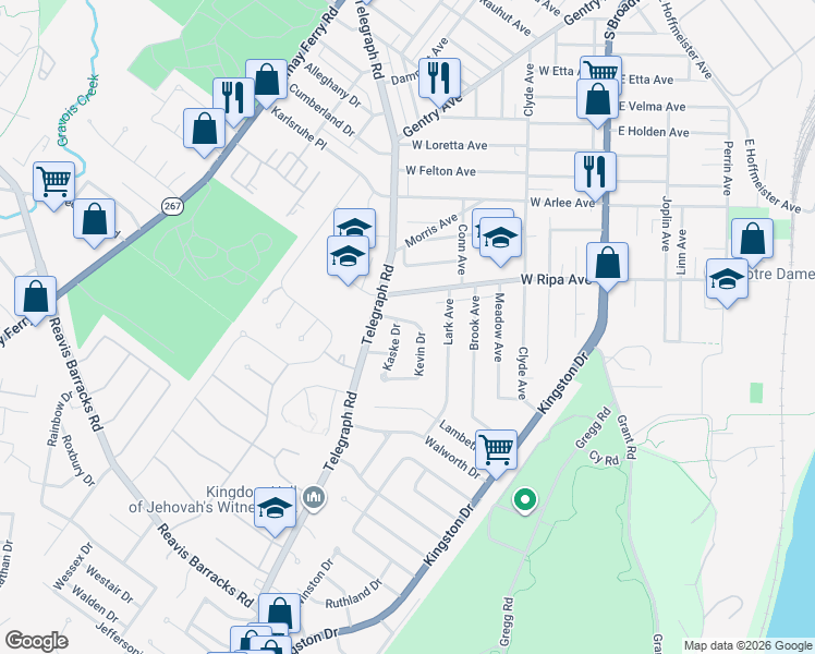 map of restaurants, bars, coffee shops, grocery stores, and more near 506 Chapel Road in St. Louis