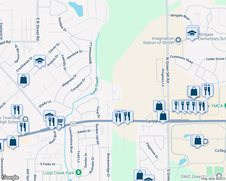 map of restaurants, bars, coffee shops, grocery stores, and more near 419 Carlyle East in Belleville