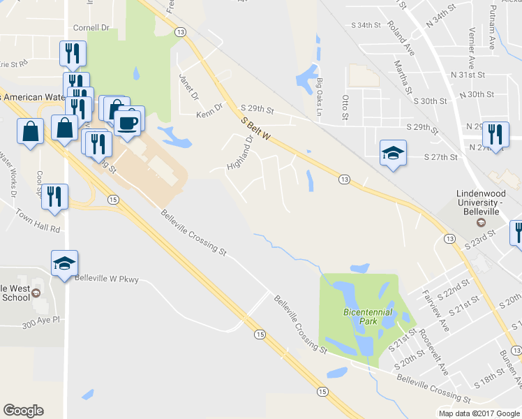 map of restaurants, bars, coffee shops, grocery stores, and more near 119 Starlight Drive in Belleville