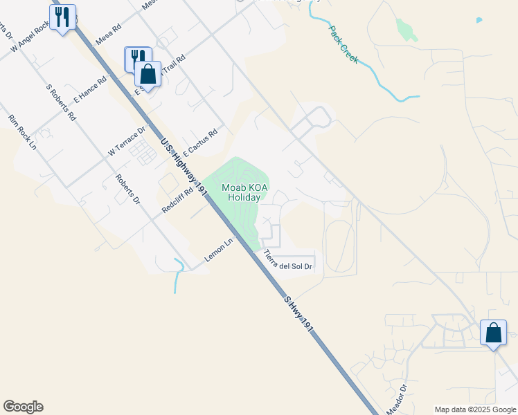 map of restaurants, bars, coffee shops, grocery stores, and more near 3125 Subida Drive in Moab