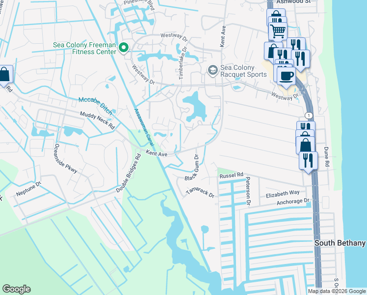 map of restaurants, bars, coffee shops, grocery stores, and more near 39249 Freeport Court in Sussex County