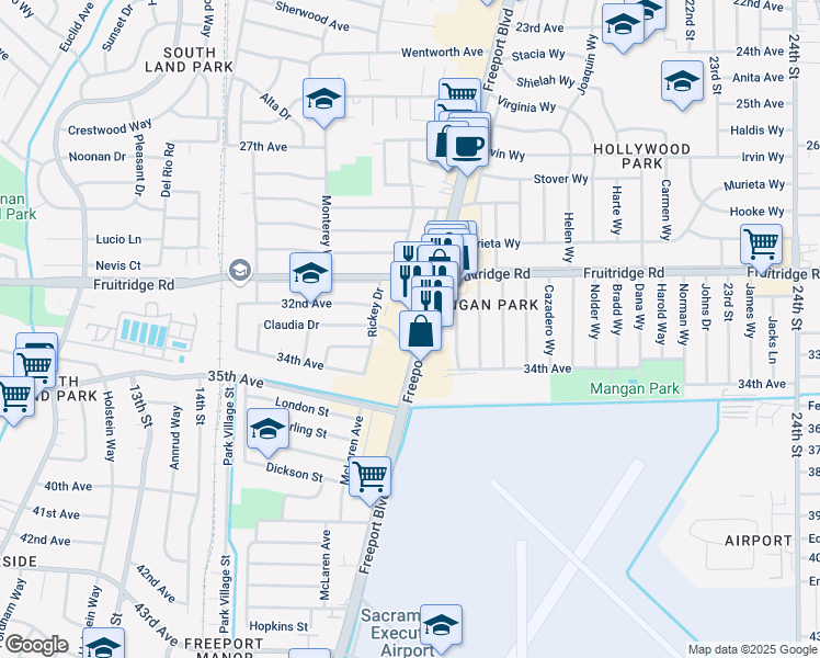 map of restaurants, bars, coffee shops, grocery stores, and more near in Sacramento