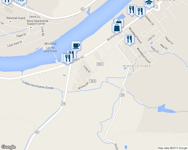 map of restaurants, bars, coffee shops, grocery stores, and more near 345 Winfield Ave in Winfield