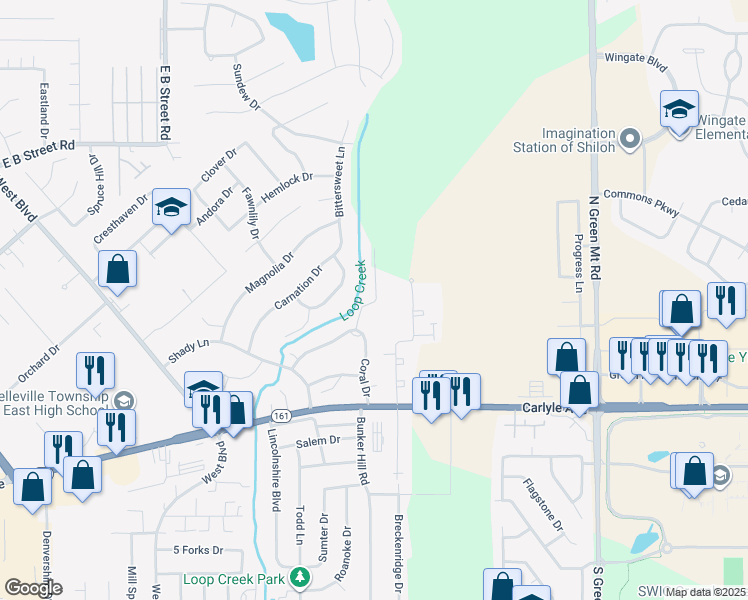 map of restaurants, bars, coffee shops, grocery stores, and more near 19 Holly Drive in Belleville