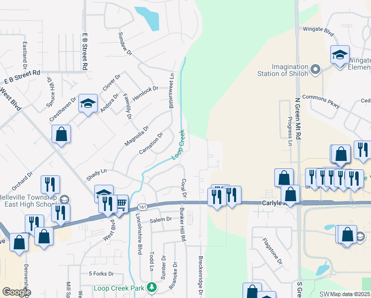 map of restaurants, bars, coffee shops, grocery stores, and more near 19 Holly Drive in Belleville