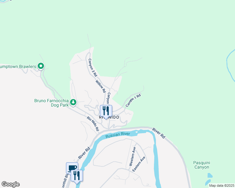 map of restaurants, bars, coffee shops, grocery stores, and more near 14871 Rotunda Way in Guerneville