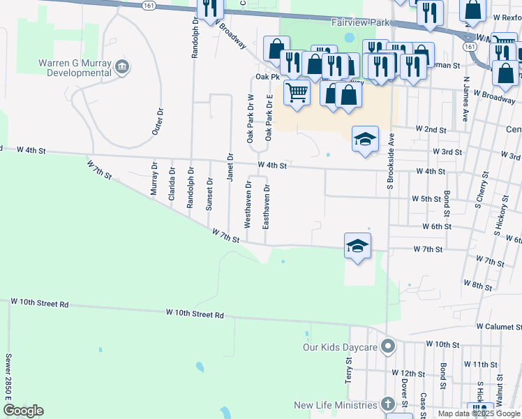map of restaurants, bars, coffee shops, grocery stores, and more near 516 Easthaven Drive in Centralia