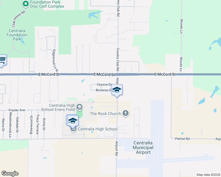 map of restaurants, bars, coffee shops, grocery stores, and more near 21-99 Bonanza Drive in Centralia