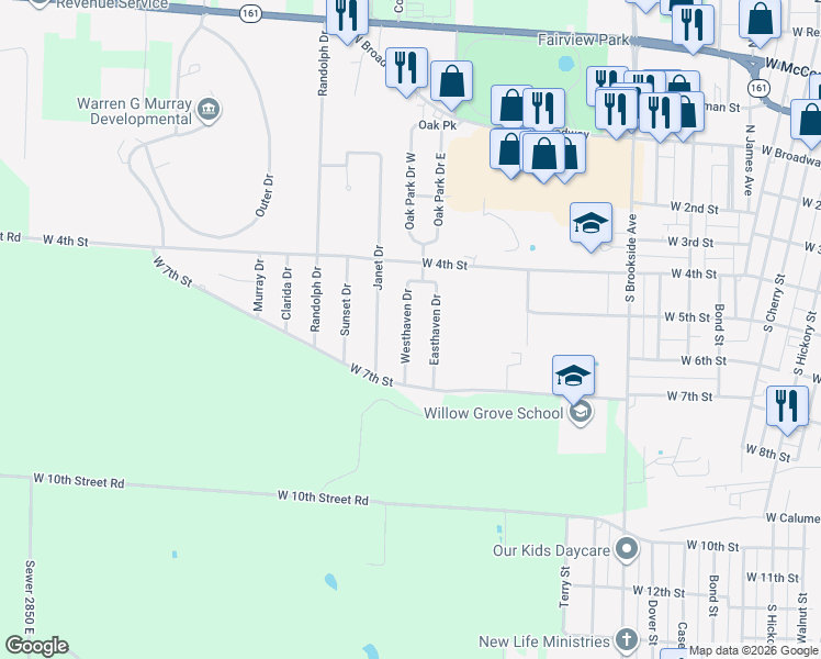 map of restaurants, bars, coffee shops, grocery stores, and more near 504 Westhaven Drive in Centralia