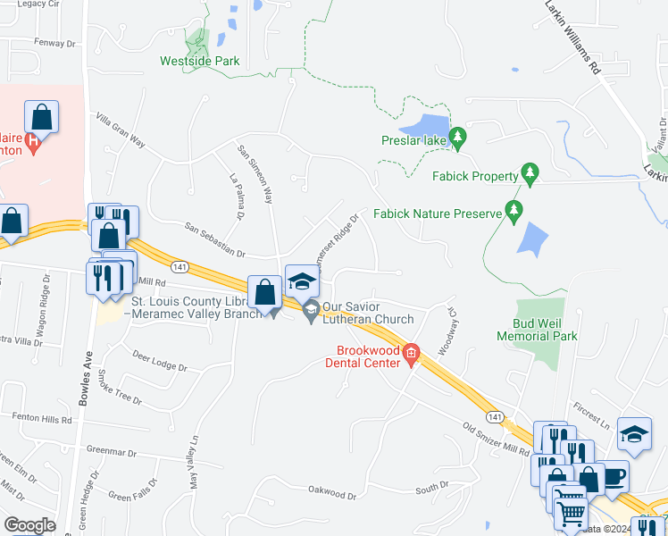 map of restaurants, bars, coffee shops, grocery stores, and more near 1662 Somerset Ridge Drive in Fenton