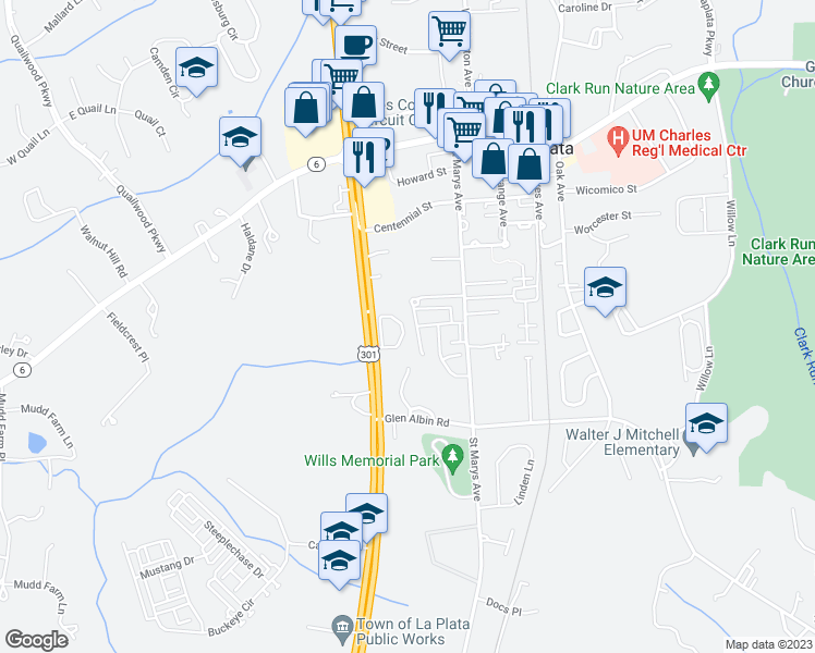 map of restaurants, bars, coffee shops, grocery stores, and more near 109 Hibiscus Court in La Plata