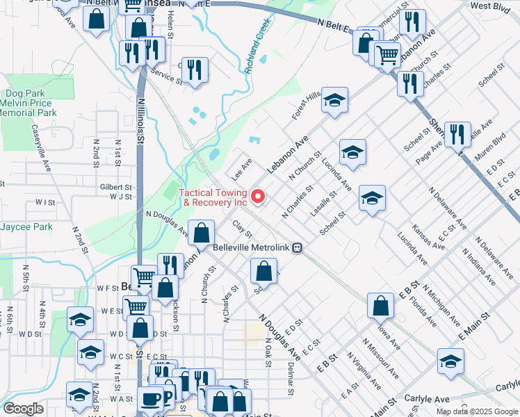 map of restaurants, bars, coffee shops, grocery stores, and more near 618 Lebanon Avenue in Belleville