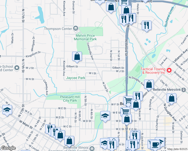 map of restaurants, bars, coffee shops, grocery stores, and more near 1111 Caseyville Avenue in Belleville
