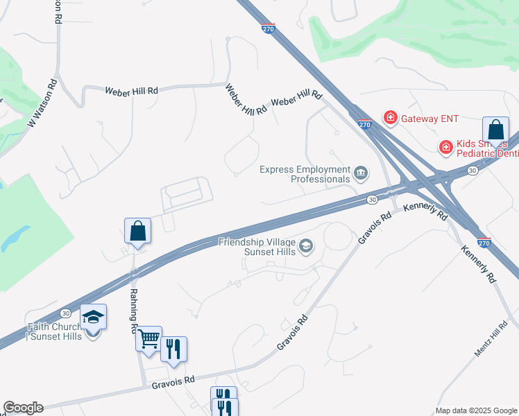 map of restaurants, bars, coffee shops, grocery stores, and more near 12560 Grandview Forest Drive in St. Louis