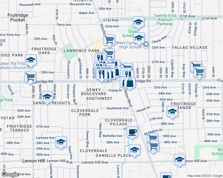 map of restaurants, bars, coffee shops, grocery stores, and more near in Sacramento