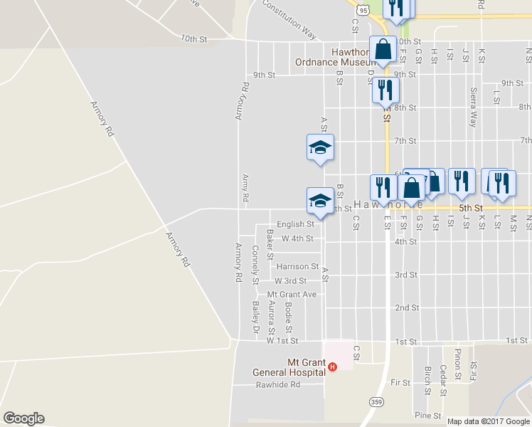 map of restaurants, bars, coffee shops, grocery stores, and more near 200 5th Street in Hawthorne