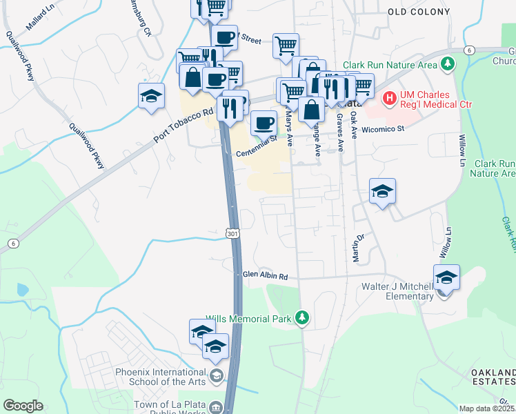 map of restaurants, bars, coffee shops, grocery stores, and more near 103 Hibiscus Court in La Plata