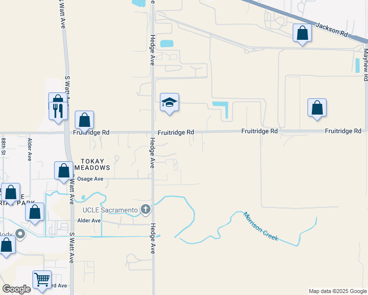 map of restaurants, bars, coffee shops, grocery stores, and more near 9150 Fruitridge Road in Sacramento