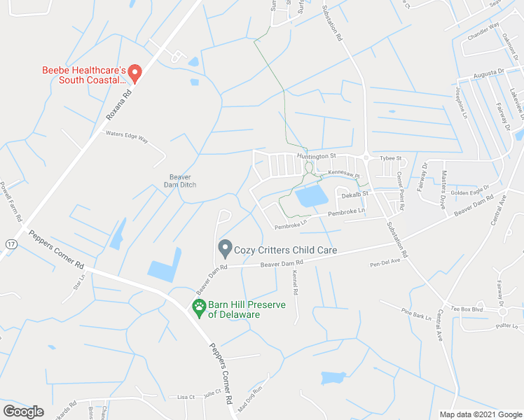map of restaurants, bars, coffee shops, grocery stores, and more near 23971 Pembroke Lane in Millville