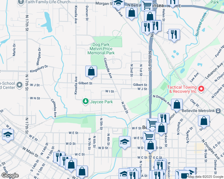 map of restaurants, bars, coffee shops, grocery stores, and more near 1111 Caseyville Avenue in Belleville
