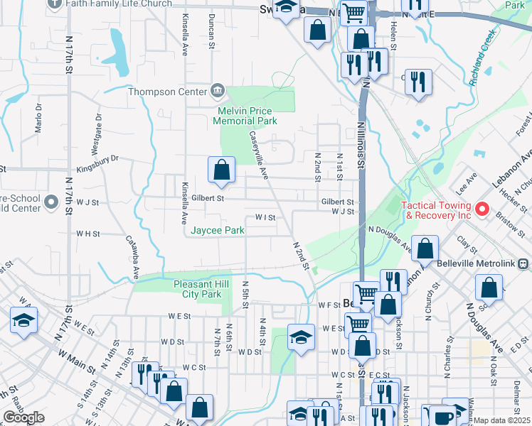 map of restaurants, bars, coffee shops, grocery stores, and more near 1111 Caseyville Avenue in Belleville