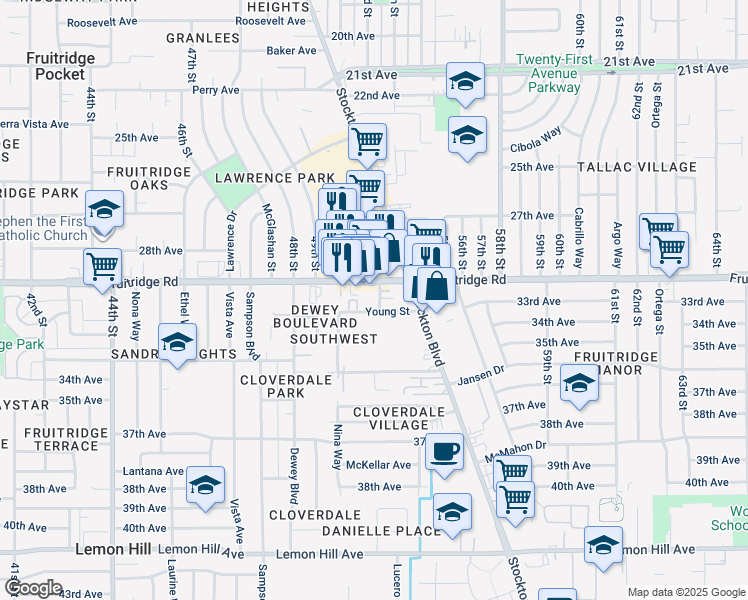 map of restaurants, bars, coffee shops, grocery stores, and more near in Sacramento