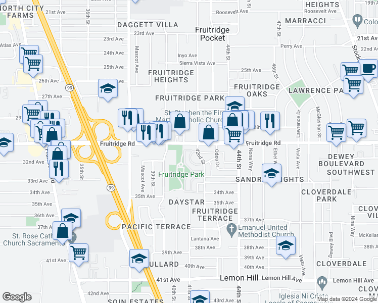 map of restaurants, bars, coffee shops, grocery stores, and more near 4109 Apostolo Circle in Sacramento