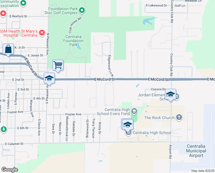 map of restaurants, bars, coffee shops, grocery stores, and more near 3-51 Ridge Rd in Centralia