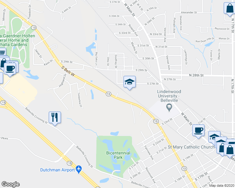 map of restaurants, bars, coffee shops, grocery stores, and more near 2635 South Belt West in Swansea