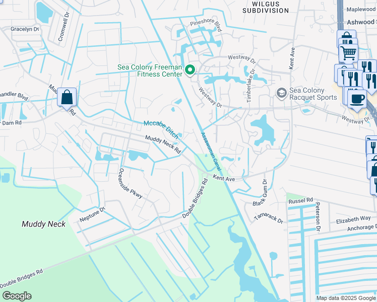map of restaurants, bars, coffee shops, grocery stores, and more near 38621 Muddy Neck Road in Frankford