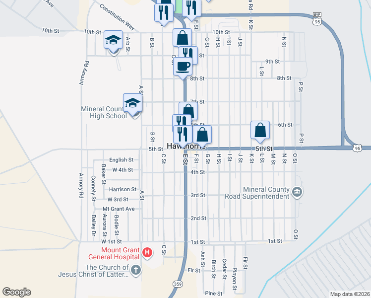 map of restaurants, bars, coffee shops, grocery stores, and more near in Mineral County