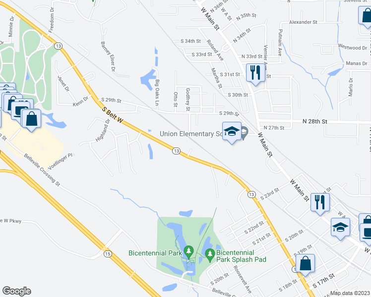 map of restaurants, bars, coffee shops, grocery stores, and more near 2635 South Belt West in Swansea